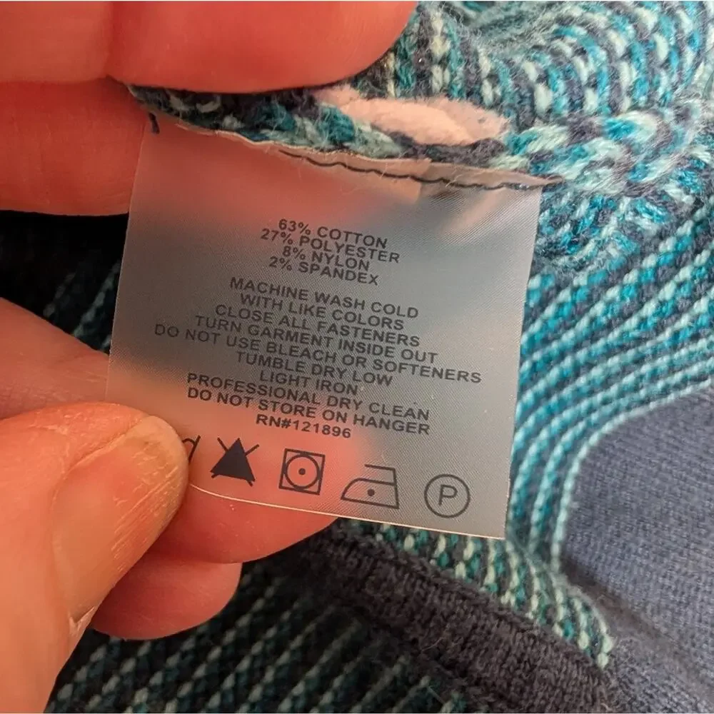 Title Nine Zip Front Knit Jacket Blue Teal Cotton Blend Size XL